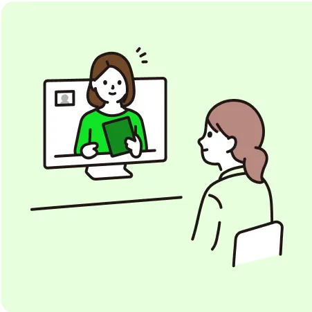 オンラインで学ぶ女性のイラスト